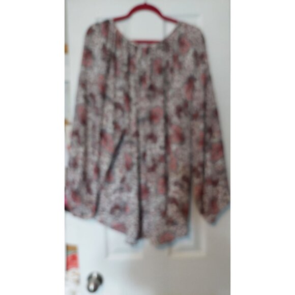 Chaps Womens 2X Paisley Boho Blouse With Long Sleeves & Scoop Neck White/Red - Picture 4 of 9